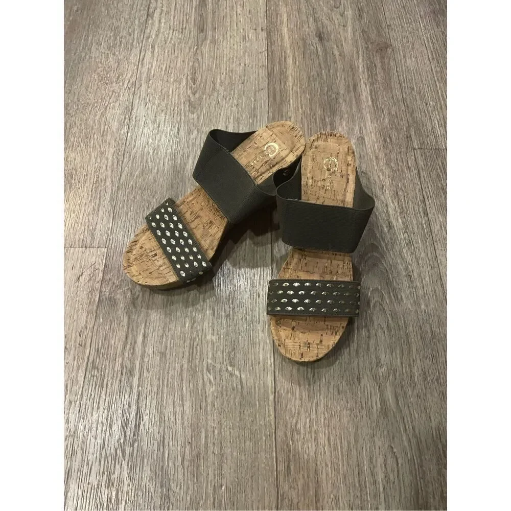 Cato Cork Wedge Heels Olive Green Size 8